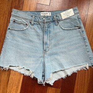 Abercrombie & Fitch Blue Jean Shorts High-Waisted Frayed Hem